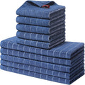 Homaxy Kitchen Towels and Dishcloths Set, Set of 10, Navy Blue | Bulk Cotton Terry Kitchen Towels, Checkered Designed, Soft and Super Absorbent Dish Towels, 12 x 12 and 13 x 28 Inches