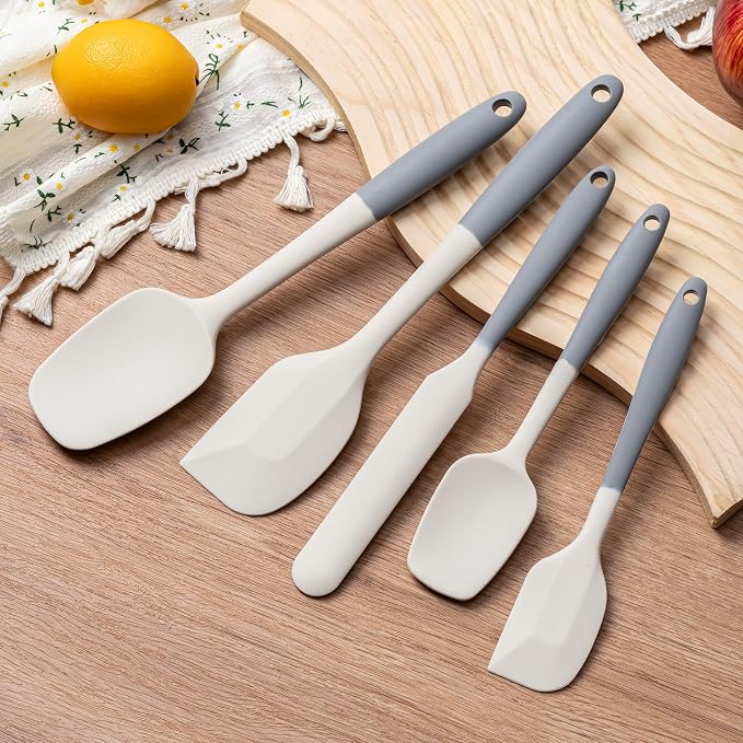 Silicone Spatula Set,5 Piece Food Grade Rubber Spatulas,Gray+White | Spatulas Silicone Heat Resistant for Baking,Cooking,and Mixing High Heat Resistant Non Stick Dishwasher Safe BPA-Free