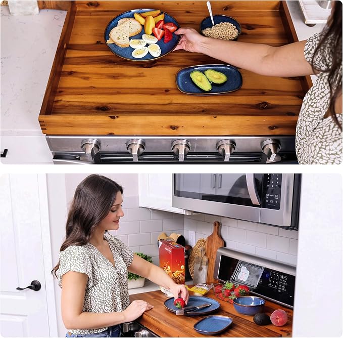 TIDITA Stove Top Covers for Electric Stove, Noodle Board, 30”x22” (Outer) | 28.9”x20.8” (Inner), Acacia Wood, Integrated Handles, Non-Skid Pads, X-Large Wooden Noodles Board stove cover, Multi-Use