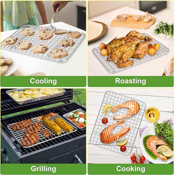 Homikit 12x9 Inch Stainless Steel Cooling Rack Set for Quarter Sheet Pan | 2 Pack Small Baking Racks for Cookie Bread Pizza, Toaster Oven Bacon Racks, Metal Grilling Grids, Rust Free, Dishwasher Safe