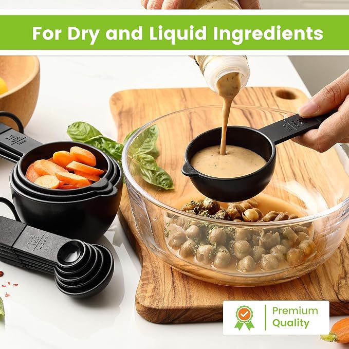 Spring Chef Black Magnetic Measuring Cups & Spoons - 9 pcs - Nesting Design | for Dry & Liquid Ingredients - Food Safe & BPA Free - Dishwasher Safe