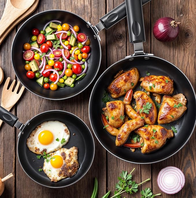 Utopia Kitchen Nonstick Frying Pan Set 3 Piece 8 9.5 11 Inch PFOA Free Grey | Omelette Pan, 3 Piece Skillet Set, Induction Bottom, Cookware, Heat Resistant, Bakelite Handle, Kitchen Use
