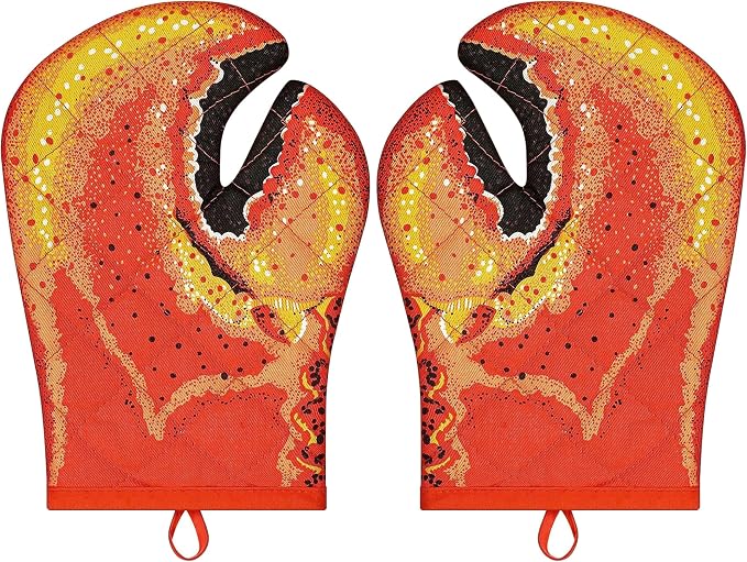Lobster Claw Oven Mitts Quilted Cotton Lining Design Heat Resistant Crab Claw Gloves Microwave Oven Gloves Lobster Oven Mitts for Women Funny Oven Mitt Lobster Claw Gloves for Baking, BBQ, Grilling