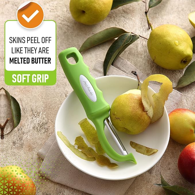 Spring Chef Swivel Vegetable Peeler with Soft Grip Handle, Set of 2, Green | Premium Potato Peeler w/ Ultra Sharp Stainless Steel Blades, Multifunctional Veggie Peeler for Apple, Carrot, Cucumber, Fruit