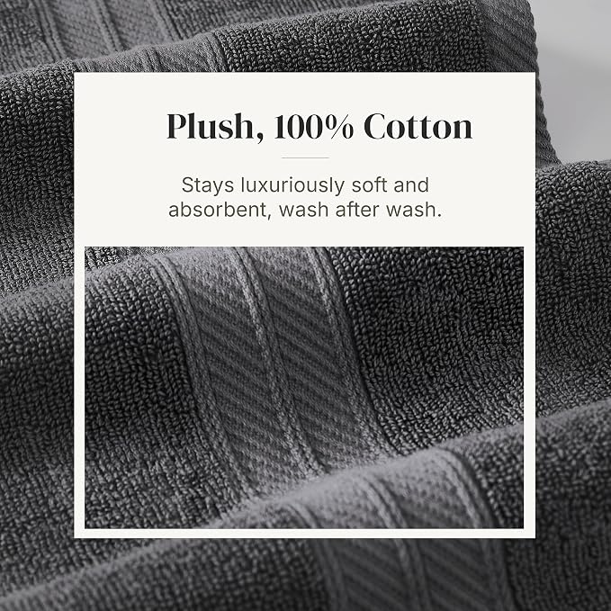Modern Threads 6 Piece Bath Towel Set – Bathroom Set with 2 Bath Towels, 2 Hand Towels, and 2 Wash Cloths – 100% Cotton, Super Absorbent & Extra Soft – Reversible Botanical Vine (Gray)