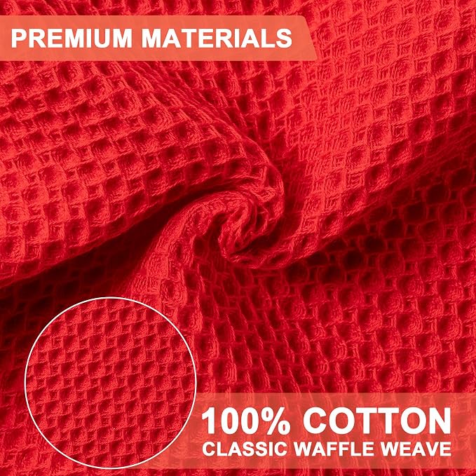 BOOMIBOO Kitchen Towels 6-Pack Kitchen Dish Cloths,100% Cotton,12x12 in,Red | Towels Waffle Weave,Ultra Soft Absorbent, Quick Drying