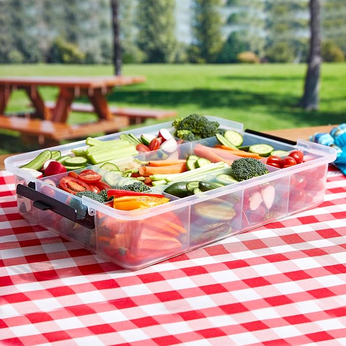Farberware Snacklebox 11x16 Inch Bamboo Cutting Board Lid with 11-Compartment PP Snack Box, Locking Handles for Travel - Charcuterie Board with Lid for Picnics, Road Trips, and Outdoor Entertaining