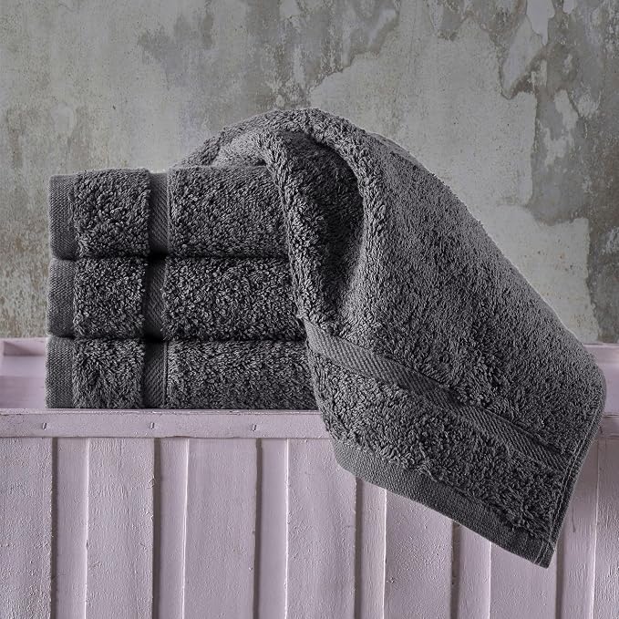 Hawmam Linen Luxury Cotton Washcloths 13x13 Inch - Large Hotel Spa Bathroom Face Towel | 12 Pack | Grey