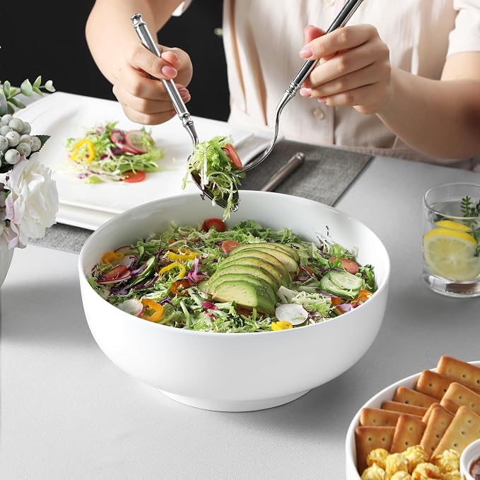MALACASA Large Serving Bowls, 114 OZ(10") Ceramic Salad Bowls Set of 2 | White Bowls for Salad, Soup, Pasta, Dinner, Porcelain Bowls Set for Entertaining, Microwave Safe, Series REGULAR