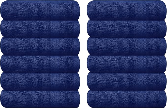 GLAMBURG Ultra Soft 12-Piece Washcloths Set 13x13-100% Ringspun Cotton - Durable & Highly Absorbent Face Towels - Ideal for use in Bathroom, Kitchen, Gym, Spa & General Cleaning - Navy Blue
