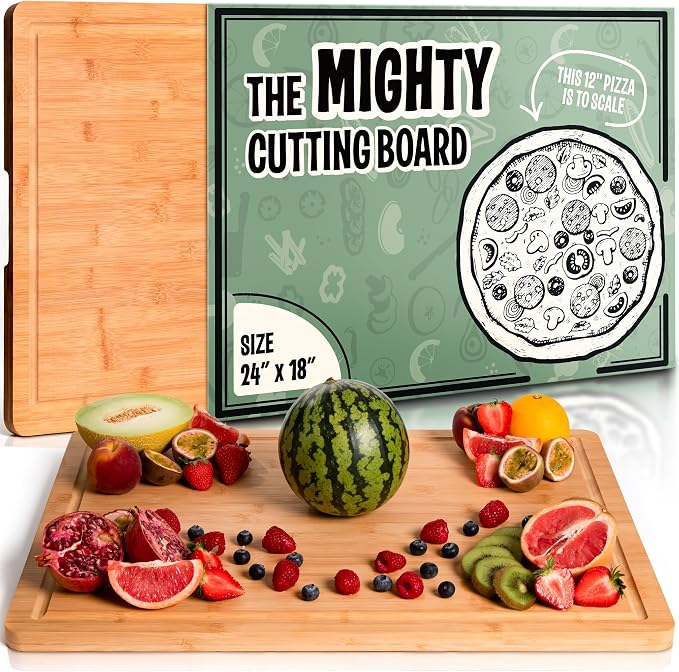 Large Cutting Board for Kitchens 24 X 18 by Grizzly Living - Heavy Duty Bamboo Cuttings Boards for Meat, Veg & Charcuterie - Large Wooden Stove Top & Countertop (24" x 18") Epicurean, Butcher