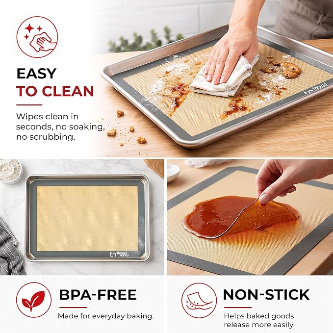 Silicone Baking Mats Half Sheet Non Stick for Oven Reusable 4 Pack - Thick Heavy Duty Silicone Baking Mat Cookie Sheet 1/2 Size for Macaron & Pastry - Half Size Rectangular Cooking Oven Liner Pad