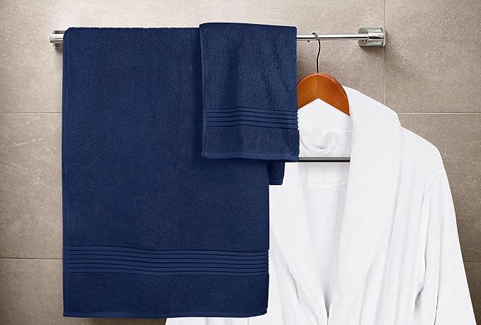 Utopia Towels 8 Piece Premium Towel Set, 2 Bath, 2 Hand, and 4 Washcloths, 100% Ring Spun Cotton, Highly Absorbent Towels for Bathroom, Sports, and Hotel, Navy (Pack of 2)