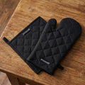 Encasa XO Oven Mitts and Pot Holders Set, Heat Resistant Cotton | Full Black, Diamond Quilted | Non-Slip Grip | Microwave & Oven Safe | Hanging Loop | Machine Washable | Set of 2