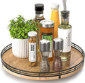 AMH 13-Inch Farmhouse Oak Lazy Susan Organizer for Table and Cabinet | Smooth rotating oak tray with walnut finish for dining tables, kitchen counters, pantries and cabinet storage.