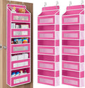JARLINK Over the Door Organizer for Bathroom, 5 Shelf Rose Pink, 2 Pack | Anti-Tilt Design, 44 lb Load Capacity, Hanging Door Organizer with 5 Large Capacity Pockets, Behind Door Storage for Nursery