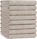Mordimy Premium Large Cotton Kitchen Towels (18"x 28", 8 Pack), Khaki | 100% Ring Spun Cotton, Super Absorbent, 380 GSM, Flat & Terry, Soft, Hanging Loop Dish Towels