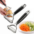 Julienne Peeler Vegetable Peeler, 2-in-1 Y Peeler with Precision Flat & Serrated Blades, Ergonomic Non-Slip Handle Kitchen Tool for Potatoes, Carrots, Cucumbers, Zucchini, Fruits & Salads