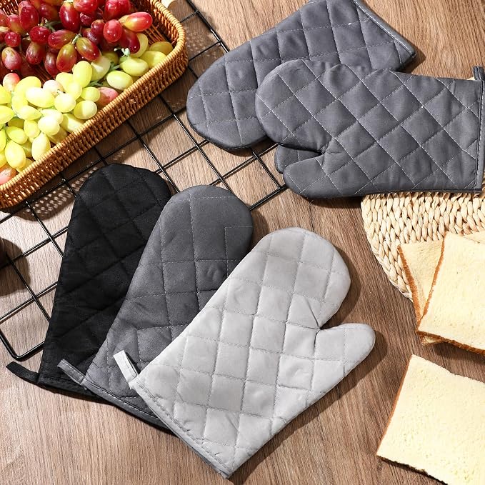 Geyoga 12 Pairs Oven Mitts Heat Resistant Kitchen Long Oven Gloves Mitts Thick Cotton Winter Quilted Baking Flexible Glove Bulk for Cooking BBQ Picnic Kitchen Grilling 10.6 Inch(Black Gray Color)