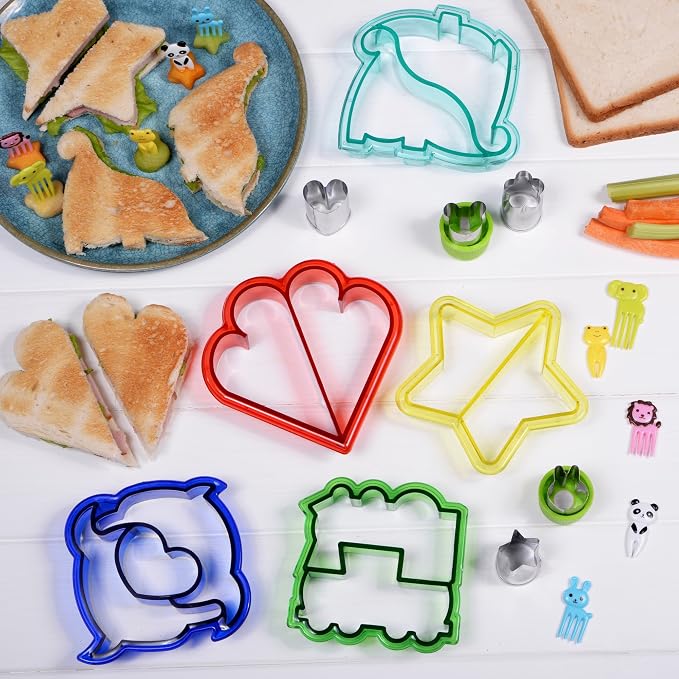 Sandwich Cutters for Kids, 20-Piece Set, 5 Kid Sandwich Cutters Shapes, 5 Vegetable Cutters Shapes, 10 Bento Deco