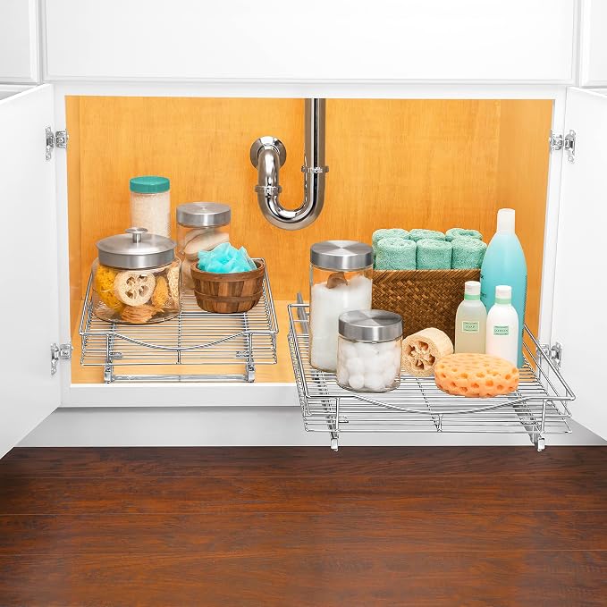 LYNK PROFESSIONAL® Pull Out Cabinet Organizer, Kitchen Slide Out Drawer | 14W x 18D chrome rollout shelf creates easy-access storage for cookware, pantry items and kitchen essentials inside cabinets