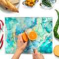 Glass Cutting Board 16"x12": Tempered Glass Kitchen Counter Protector - Durable- Scratch-Resistant, Heat-Proof - Design 9 - Teal Ocean