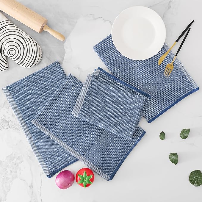 Homaxy 380 GSM Cotton Premium Kitchen Towels 8 Pack, 18"x 28", Navy Blue | Flat and Terry Dish Towels, Highly Absorbent Tea Towel Set with Hanging Loop, Soft Utility Kitchen Hand Towels