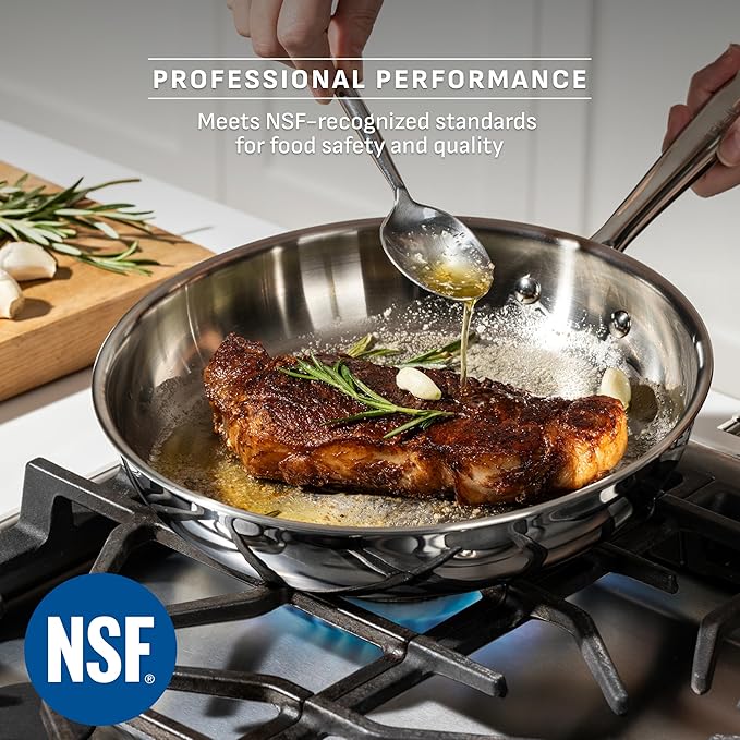 T-Fal Pro Tri-Ply Stainless Steel Frying Pan Set, 3-Piece, Induction | 8, 10 & 12 in frying pans, NSF-certified, Oven safe to 500 °F, All cooktop compatible, Built-in measuring marks