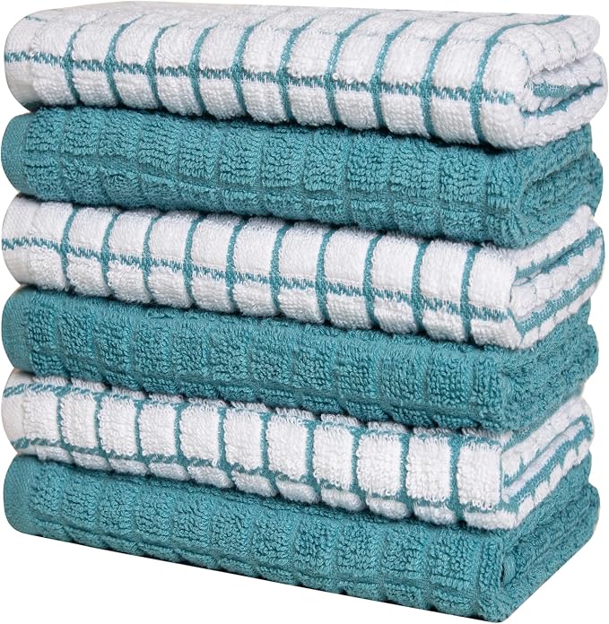 Bumble Kitchen Towels (6-Pack), 16"x28", 100% Cotton Dish Towels - Aqua | 380 GSM | Soft kitchen hand towels , Highly Absorbent & Durable Dish Towels for kitchen with Hanging Loop