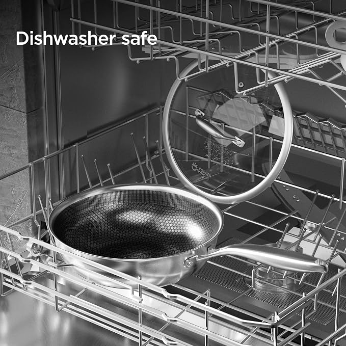 COOKER KING 11" Hybrid Wok Pan with Lid, Nonstick Deep Skillet for Stir-Fry | Non-Toxic Coating, Dishwasher & Oven Safe, Induction Ready, Stay-Cool Handle, 3-Ply Stainless Steel Clad for Fast Heat