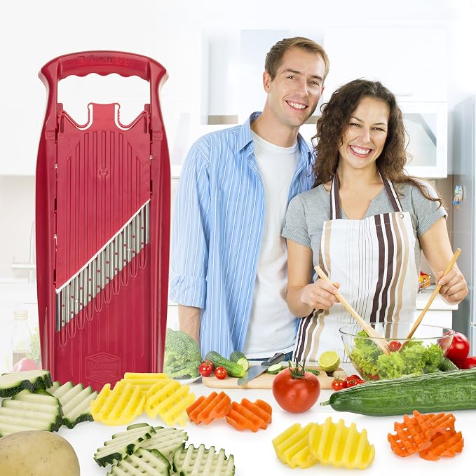 BORNER Wave waffle PowerLine | Vegetable Grater Börner - Quality Made in Germany, Color:Red