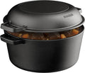 Bakken 2-in-1 Cast Iron Dutch Oven Pot with Skillet Lid, 5QT Pre-Seasoned Dutch Oven for Bread Baking, Roasting & Campfire Cooking, Heavy-Duty Indoor & Outdoor Use with Easy-Grip Dual Handles