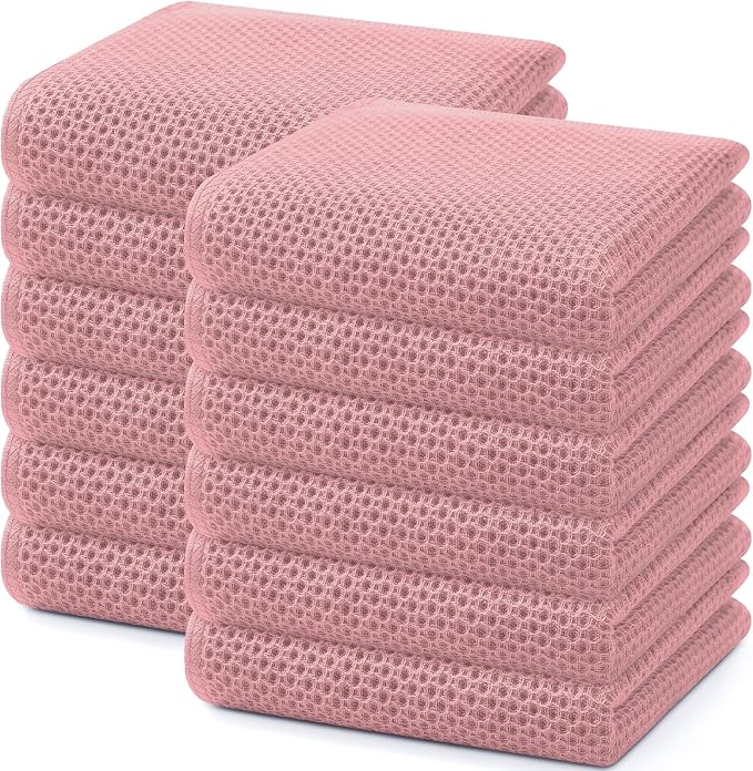 Homaxy 100% Cotton Waffle Weave Kitchen Dish Towels 12-Pack, Dried Rose | 13 x 28 Inches, Ultra Soft Absorbent Dish Towels, Quick Drying Cleaning Towels