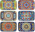 vancasso Simi 6-Piece Rectangular Ceramic Plates Set, 8.5" x 5.1" Small Dessert & Sushi Plates, Bohemian Appetizer Serving Plates, Microwave & Oven Safe Porcelain Plates
