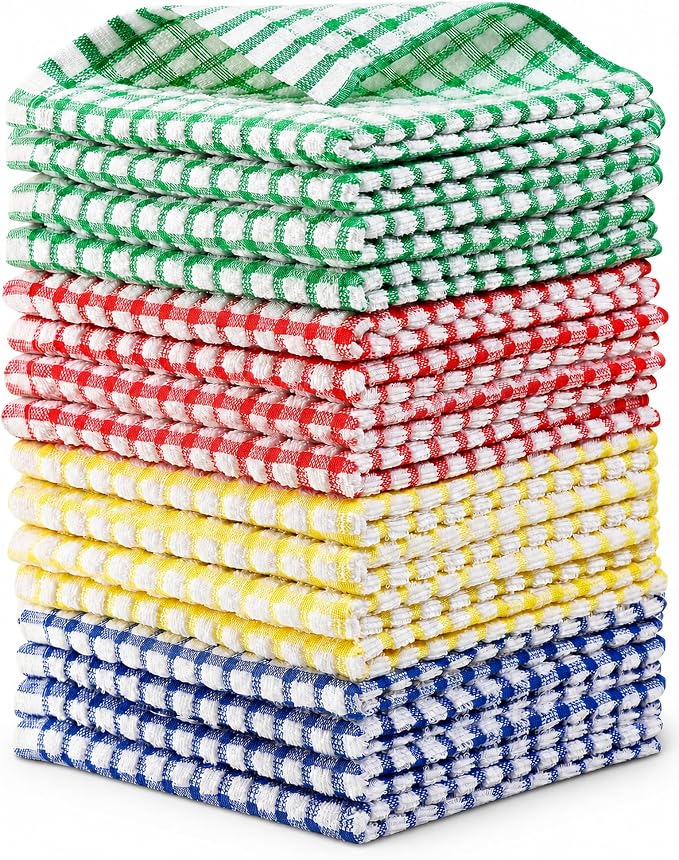 Egles 16 Pack 100% Cotton Kitchen Dish Cloths, 12 x 12 Inch | Absorbent terry dishcloths for washing dishes and counters; 4 colors help organize cleaning tasks