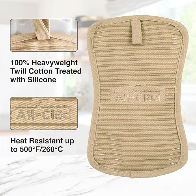All-Clad Premium Pot Holder & Hot Pad: Heat Resistant to 500 Degrees - 100% Cotton, 10"x6.25" Hot Pad for Kitchen and Barbeque, (1-Pack), Cappuccino