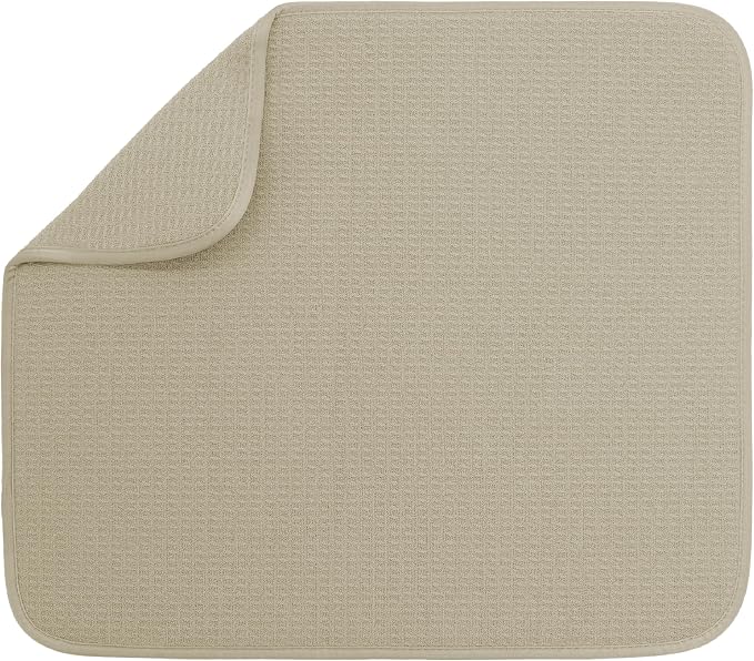 S&T INC. Dish Drying Mat, 16" x 18", Large, Beige | Absorbent Microfiber, Kitchen Counter Mat for Dishes, Utensils, Pots and Pans, Machine Washable