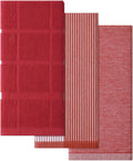 Homaxy 3 Pack Cotton Terry Premium Kitchen Towels, 18 x 28 in, Red | Large 380 GSM Dish Towels, Highly Absorben Flat & Terry Kitchen Hand Towels, Soft Utility Tea Towel Set with Hanging Loop
