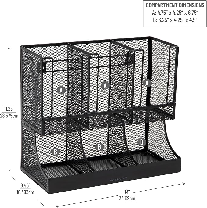 Mind Reader Multipurpose Countertop Organizer, Office Breakrooms, Cup and Condiment Station, Metal Mesh, Black