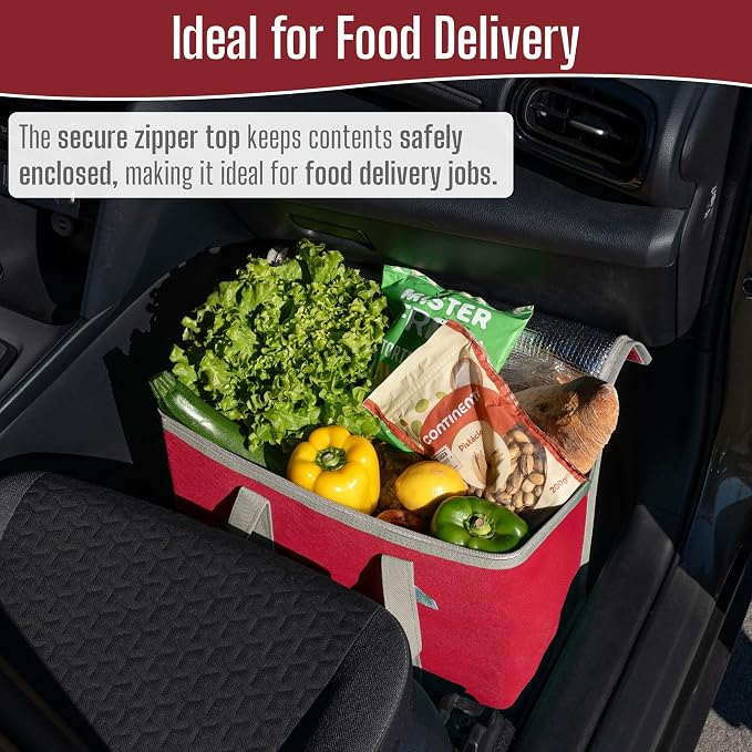 VENO 3 Pack Cooler Bag Insulated Grocery Bags for Food Delivery Heavy Duty | Large Collapsible Cooler, Reusable Shopping Tote w/ Zippers, Foldable, Stands Upright, for Groceries Camping (Red, 3 Pack)