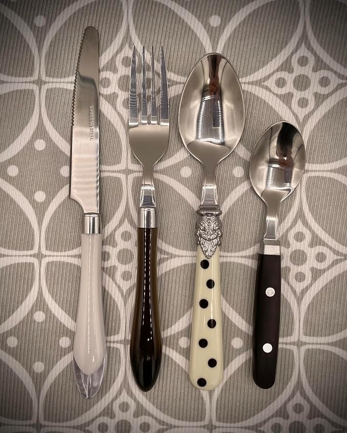 Gypsy Color Eclectic Black & White Mix & Match Stainless Steel Flatware Collection, Set of 16