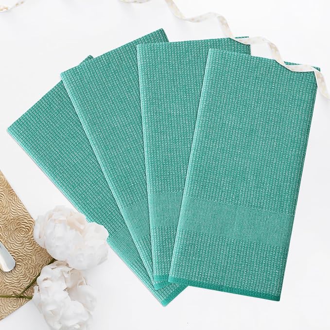 Homaxy 380 GSM Cotton Premium Kitchen Towels 6 Pack, 18"x 28", Green | Flat and Terry Dish Towels, Highly Absorbent Tea Towel Set with Hanging Loop, Soft Utility Kitchen Hand Towels