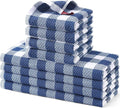 Homaxy Kitchen Towels and Dishcloths Set, Set of 8, Blue & White | Bulk Cotton Waffle Weave Check Plaid Kitchen Towels, Super Soft and Absorbent Dish Cloths, 12 x 12 and 13 x 28 Inches