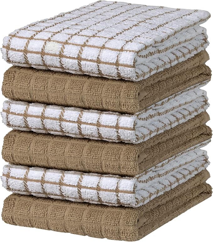 Bumble Kitchen Towels (6-Pack), 16"x28", 100% Cotton Dish Towels - Tan | 380 GSM | Soft kitchen hand towels , Highly Absorbent & Durable Dish Towels for kitchen with Hanging Loop