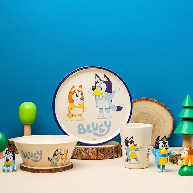 Zak Designs Bluey Kids Dinnerware Set 3 Pieces, Durable and Sustainable Melamine Bamboo Plate, Bowl, and Tumbler are Perfect For Dinner Time With Family (Bluey, Bingo, Bandit, Chilli)