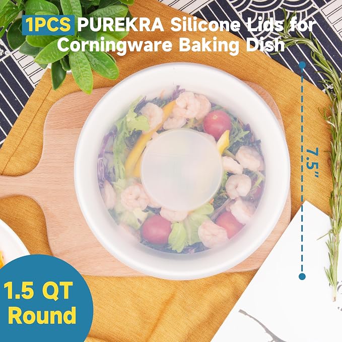 Silicone Lids for Corningware 1.5 Quart Round Dish, 1 Pack Reusable Covers for CorningWare F-5-PC French White Baking Dish (Dish not Included) Dishwasher & Microwave & Freezer Safe