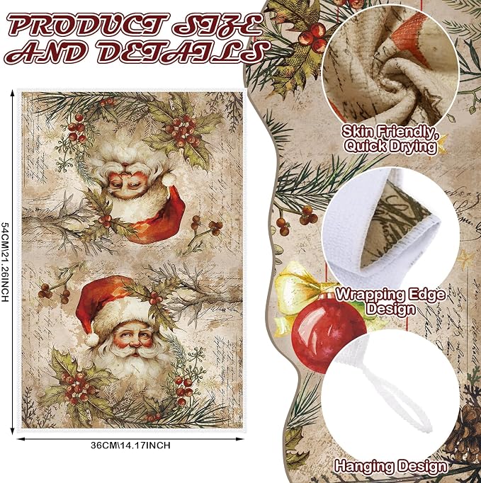 SiliFine 12 Pcs Christmas Kitchen Accessories Set Retro Snowman Pot Holders Vintage Santa Oven Mitts Xmas Tree Kitchen Towels for Farmhouse Christmas Home Decorations, Cooking Baking Holiday Gifts