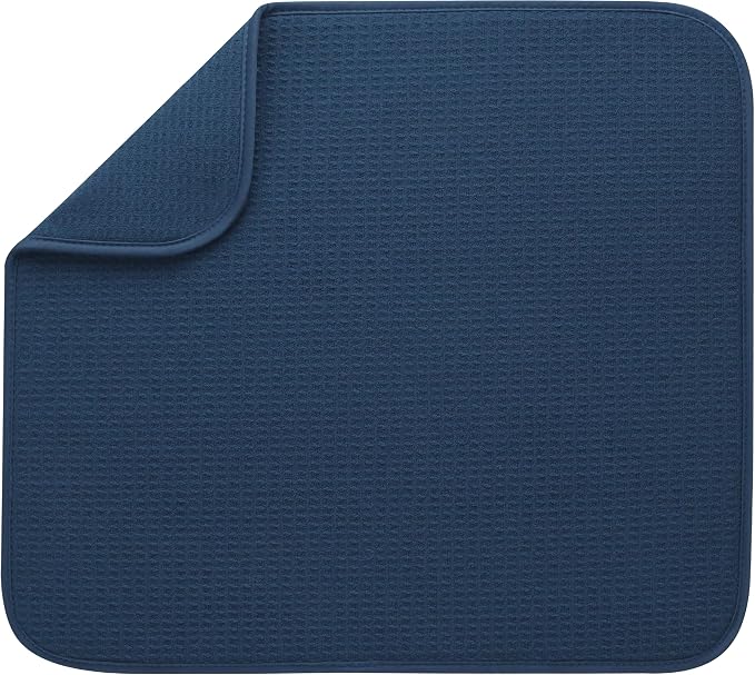 S&T INC. Dish Drying Mat, 16" x 18", Large, Navy | Absorbent Microfiber, Kitchen Counter Mat for Dishes, Utensils, Pots and Pans, Machine Washable