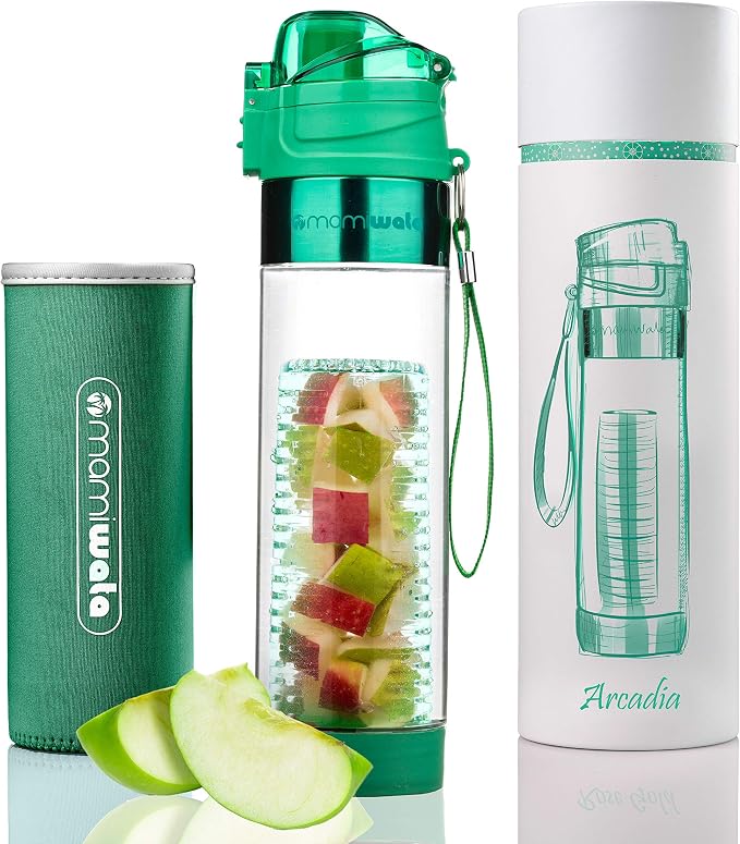 MAMI WATA Fruit Infuser Water Bottle – 24 oz BPA-Free Tritan Fruit Infused Plastic Water Bottle for Women Recipes eBook & Insulating Sleeve & Gift Box