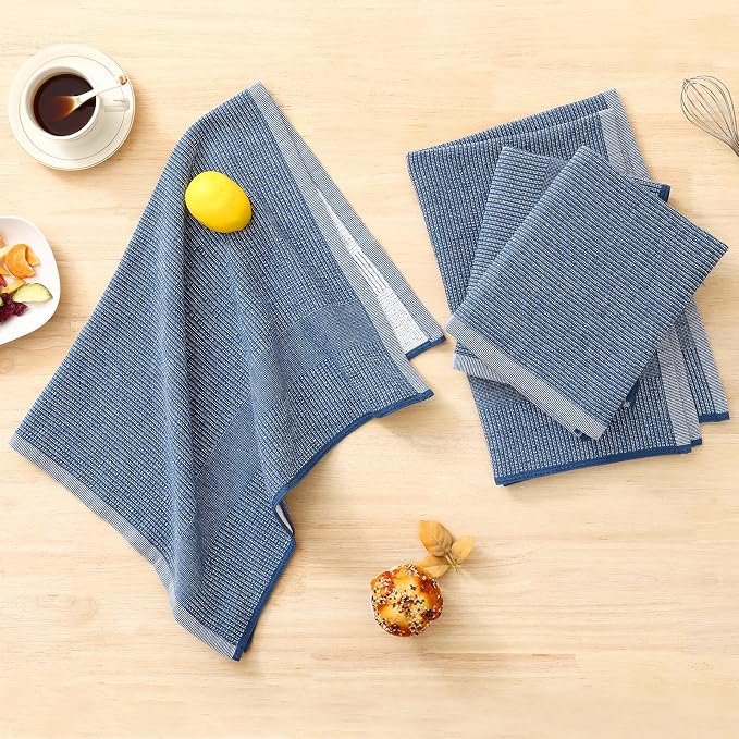 Homaxy 380 GSM Cotton Premium Kitchen Towels 12 Pack, 18"x 28", Mix | Flat and Terry Dish Towels, Highly Absorbent Tea Towel Set with Hanging Loop, Soft Kitchen Hand Towels, Navy/Red/Green